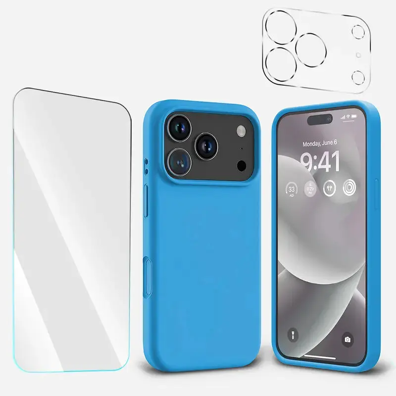 Entronix Bundle Compatible with iPhone 17 Pro - Liquid Silicone Case, 1 Clear Screen Protector & 1 Camera Lens Protector