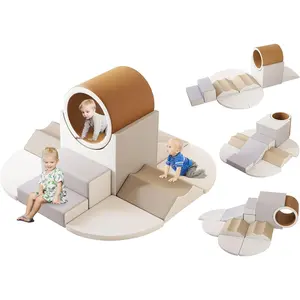 Soft Play Climbing Blocks for Toddlers - 10pc Set with Tunnel for Climb,Toddler Playtime Corner Climber Indoor Foam Play Gym, Crawl and Slide