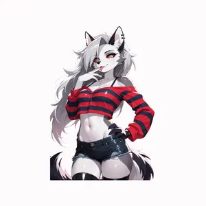 Loona Anime Sticker – Wolf Girl Furry Art, Red Black Aesthetic, Sexy Character Vinyl Decal