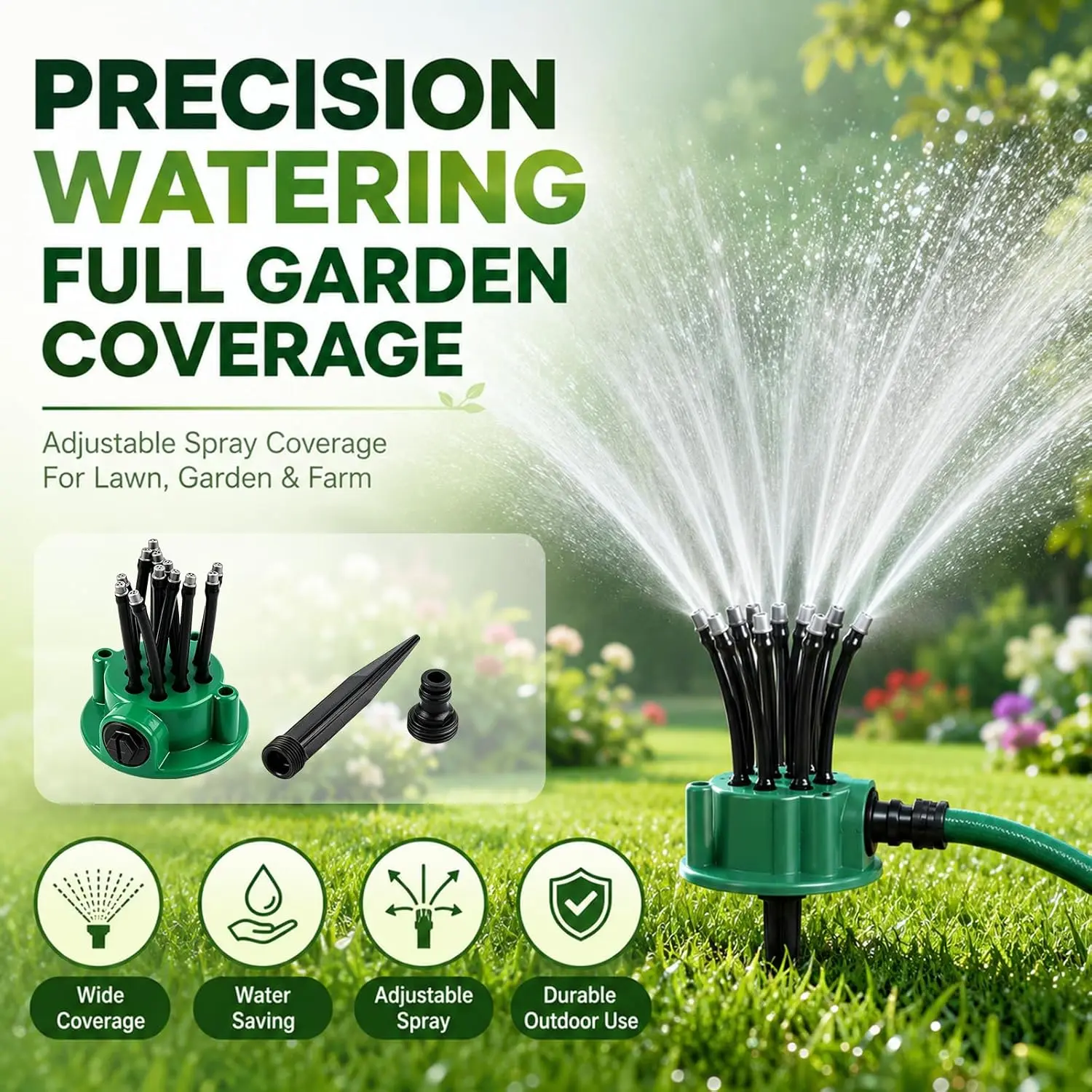 360-Degree Rotating Automatic Garden Lawn Sprinkler, Adjustable Multi-Head Water Sprayer, Water-Saving Irrigation System Equipment Tools for Backyard  Grass Care, Outdoor Plant Watering & Roof Cooling