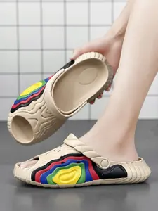 Unisex Waterproof Rainbow Slides: Water-Resistant Material, Non-Slip Sole, Convertible Design. For Beach Trips/Poolside Use