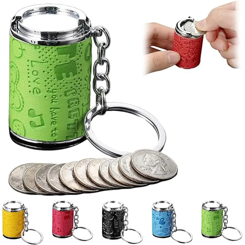 Mini Coin Storage Keychain, 2-in-1 Portable Coin Holder, Loose Change Container with Secure Snap Closure，2026 Mini Coin Bank Keychain，Fits Quarter/Dollar Coins