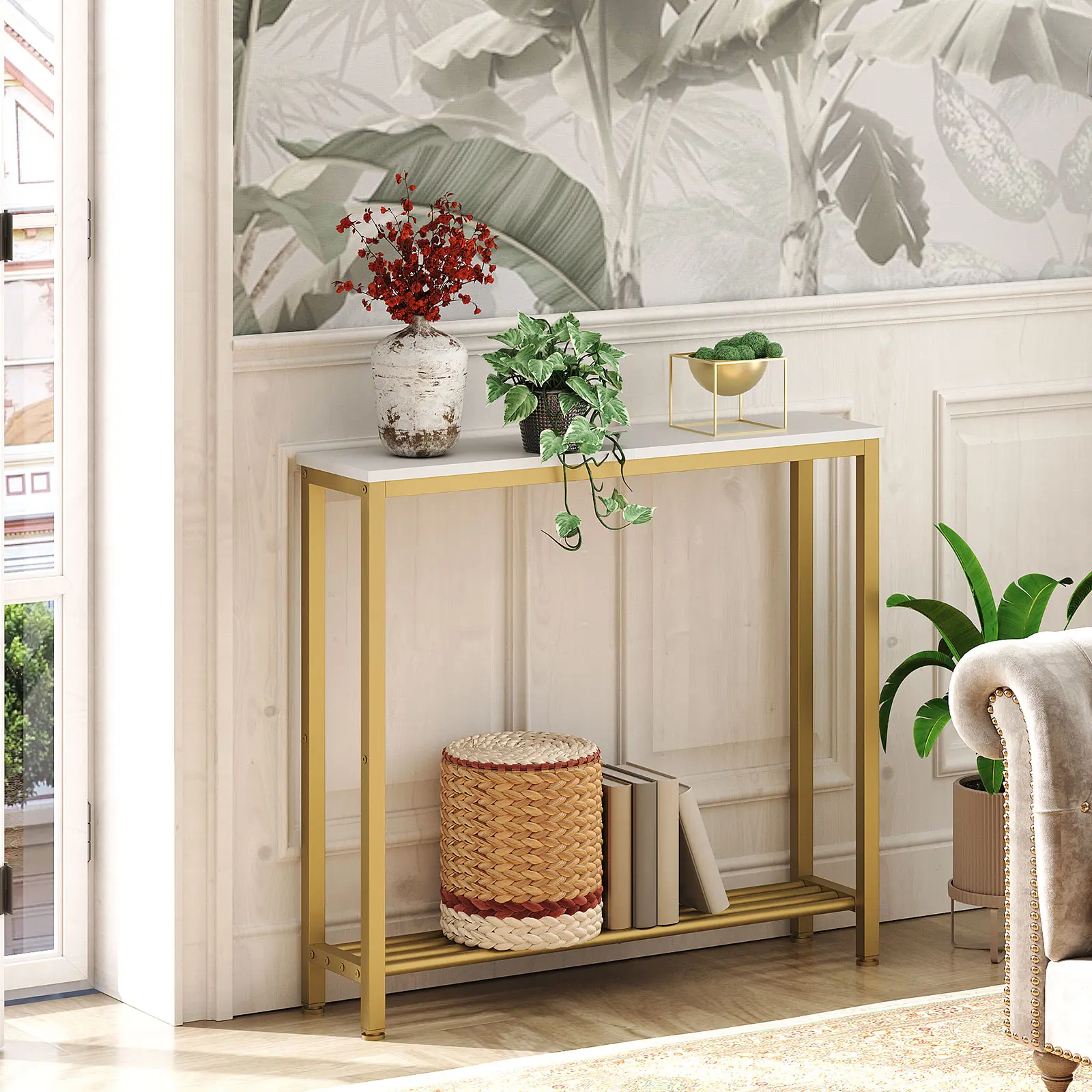 YATINEY Narrow Console Table, 2-Tier Small Sofa Table, 29.5" Long Entryway Table, Behind Couch Table with Shelves, Industrial Hallway Table, for Living Room, Foyer #SummerVibes#DealsforYouDays #SummerGarden