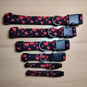 Valentines Red Heart on Black Cat Collar and Dog Collar
