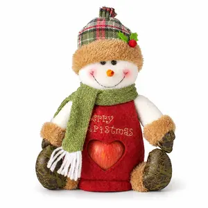 Christmas Apple Gift Bag with Snowman Design, Burlap Xmas Candy Treat Bag, Heart Window, Holiday Party Favor Bag, Home Decor