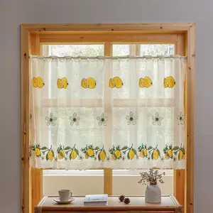 Lemon Embroidery Short Curtain, 1 Count Modern Simple Window Curtain, Short Curtain for Home Living Room Bedroom Decor, Home Decor, Home Decoration Curtain