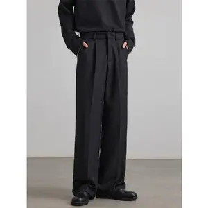 Men’s Tailored Wide-Leg Trousers with Vertical Pleat | Lightweight fabric for business casual | Autumn office pants with a relaxed fit and elegant drape