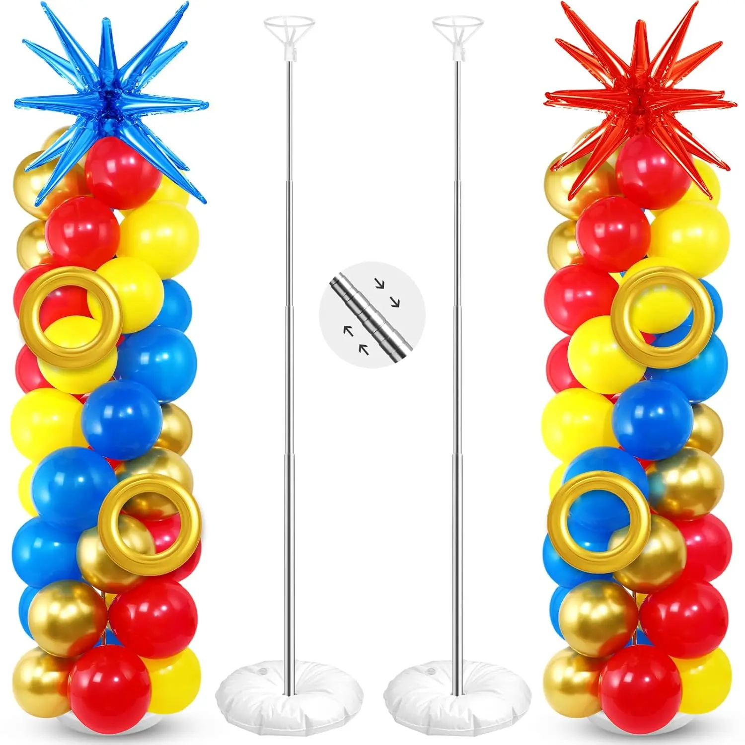 Red Blue Yellow Balloon Column Kit 2 Sets Star Foil 90pcs Party Decor