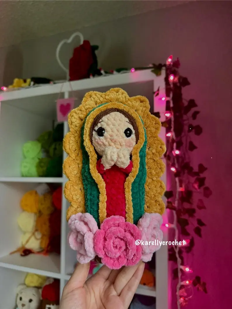Crochet Virgin Mary Doll Handmade | Our Lady of Guadalupe Amigurumi Plush | Catholic Gift for Women, Prayer Room Decor, Religious Handmade Doll