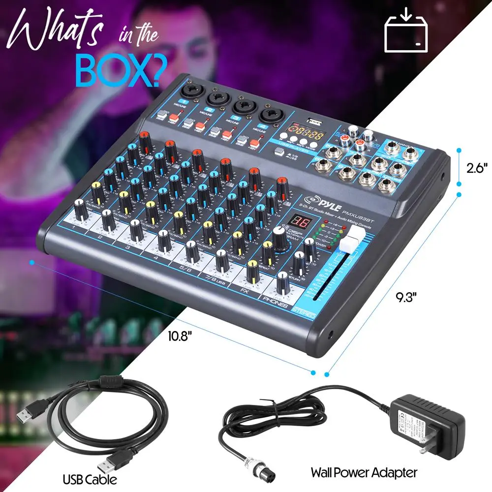 8-Channel Bluetooth Studio Mixer - USB, DSP, Phantom Power, DJ/Studio Use 8-Channel Bluetooth Studio Mixer - USB, DSP, Phantom Power, DJ/Studio Use