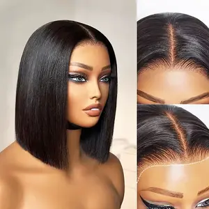 Straight Bob Wig 100% Human Hair 6x4 HD Lace Front Wig Blunt Cut Short Bob Wig Glueless Ready Wear Go Wigs Pre plucked Natural Hairline 180% Lace Wigs on Sale