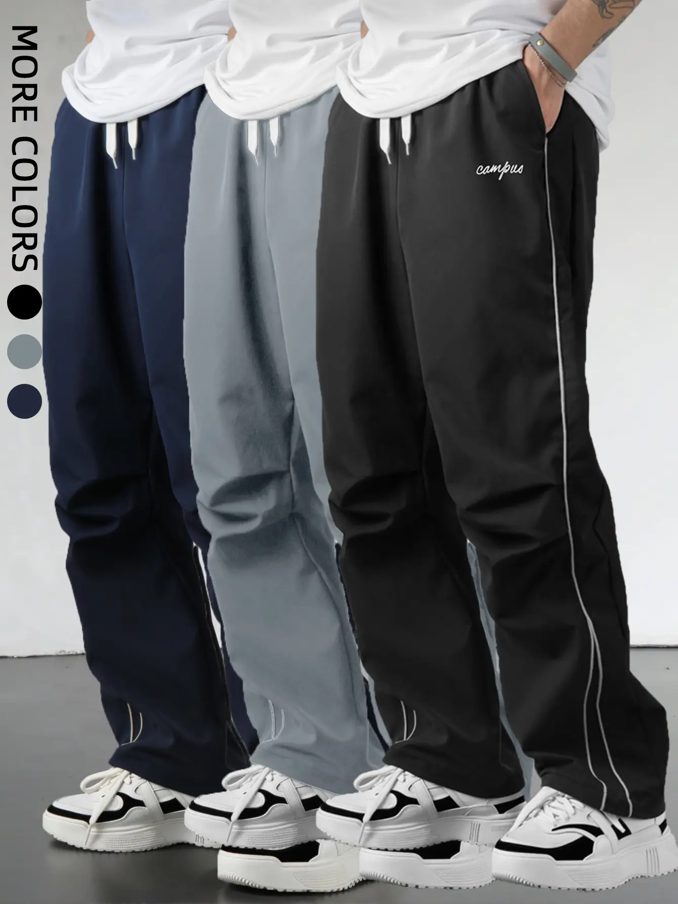 Men's Summer Loose Casual Pants Straight Leg, Everyday Lightweight Comfortable White Side Stripe Casual Pants, Woven Non-Stretch Outdoor Hiking Jogger Trousers, Men's Long Pants, 100% Polyester Machine Washable Men's Trousers#SummerVibes