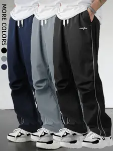 Men's Summer Loose Casual Pants Straight Leg, Everyday Lightweight Comfortable White Side Stripe Casual Pants, Woven Non-Stretch Outdoor Hiking Jogger Trousers, Men's Long Pants, 100% Polyester Machine Washable Men's Trousers#SummerVibes