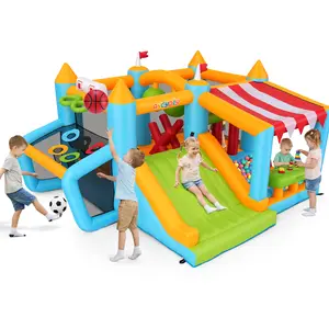 Whubefy Inflatable Bounce Castle with Trampoline, blower included, Indoor & Outdoor Use, Kids Play Gift with Slide, Punching Ball, Ring Toss, Basketball Hoop and Football Goal, Suitable for Parties, Backyards & Parks, 150" × 129" × 81"