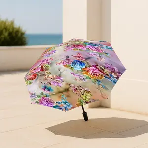 Automatic Folding Rain Umbrella, 8-Rib Solid Frame, Lightweight Portable Travel Umbrella, Unisex Design, Ideal Gift for Halloween & Christmas