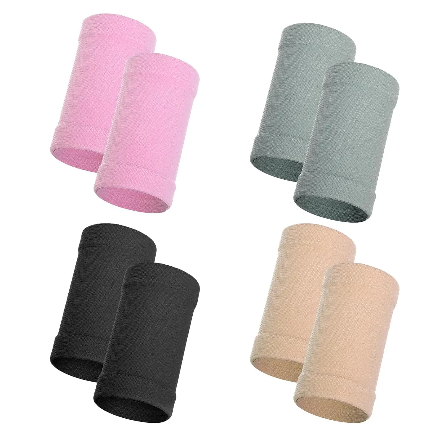 HOVEOX 4 Pairs Wrist Compression Sleeve Elastic Hand Support Sleeve Wrist Tattoo Cover Up Sleeves for Women and Men (Black, Pink, Gray, Nude)