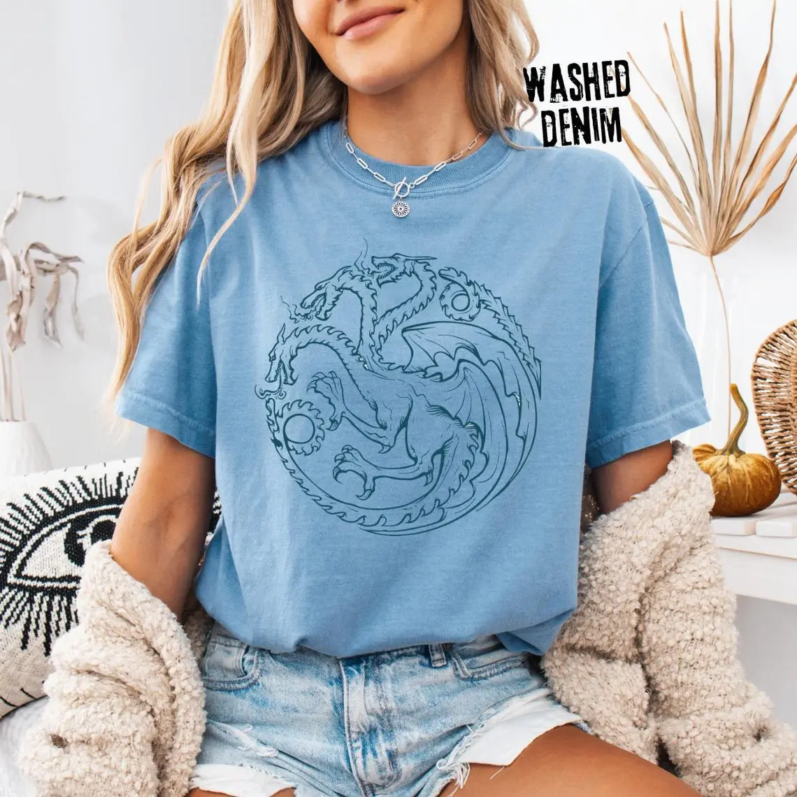 Comfort Colors® Game of Thrones Dragon Sigil Shirt, Three Headed Dragon Tee, Fantasy House Crest T-Shirt, Medieval Dragon Graphic Shirt, Fantasy Fan Gift