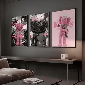 Pink and Black Kawss Bear Poster Set of 3, Pink, Hypebeast Poster, Hypebeast Sneaker Prints, Wall Art, Home Decor, Room Decor