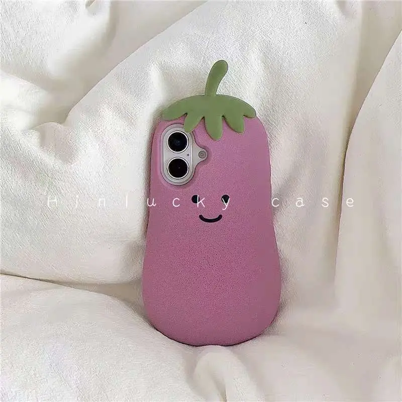 Hunlucky Case Cute Style Eggplant iPhone Case for 16 with Adorable Design and Fun Purple Color