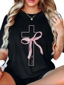 100% Cotton Coquette Christian Pink Bow Cross John 3:16 Bible Verse T-Shirt,Unisex Crewneck T-shirt for Men And Women summerwins,summerwins