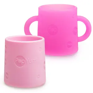 PopYum Silicone Training Cup 2-Pack for Baby and Toddler, tumbler (electric purple, orchid pink)