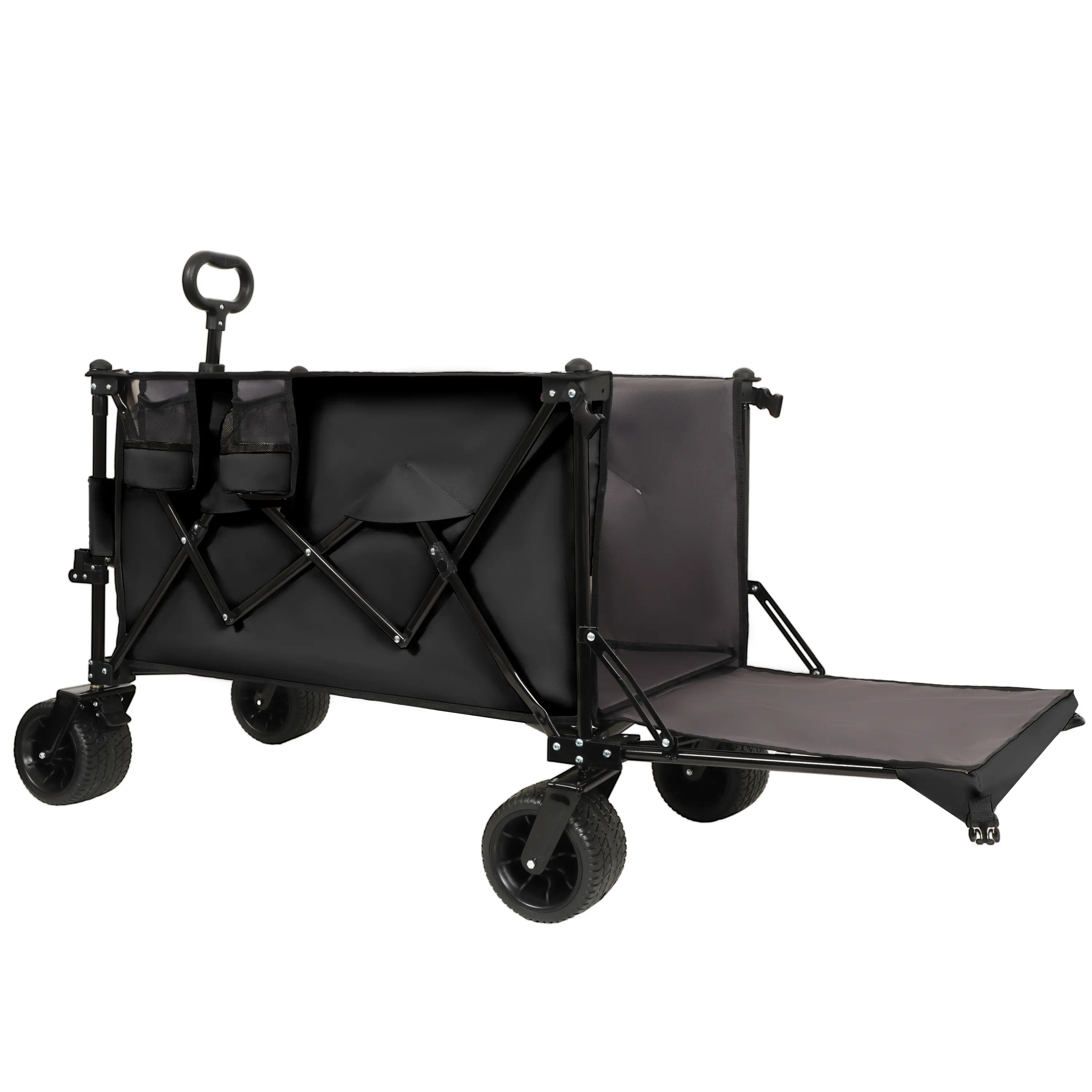 Heavy-Duty Foldable Wagon with Extended Tailgate, 480 lbs Capacity, All-Terrain Wheels, Compact Storage, Black+Gray