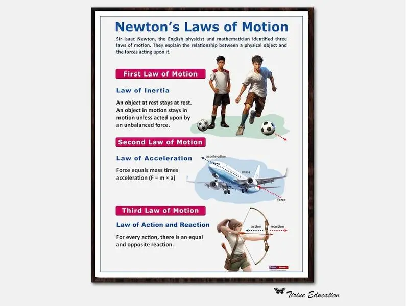 Newton's Laws of Motion Poster, Physics Poster, Educational science poster, Physics classroom poster, Classroom decor - Poster No Frame