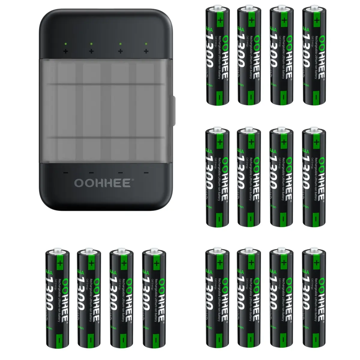 OOHHEE 4/8/12/16pcs 1.5V Rechargeable AAA Lithium Batteries 1300mWh + 1x Charging Storage Box