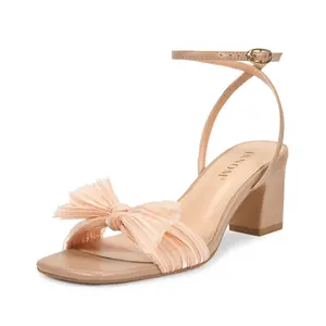 LUNETTA Women's Bow Knot Heeled Sandals Ankle Buckle Strap Open Toe Block Chunky Heels Bride Wedding Party Fashion Heel