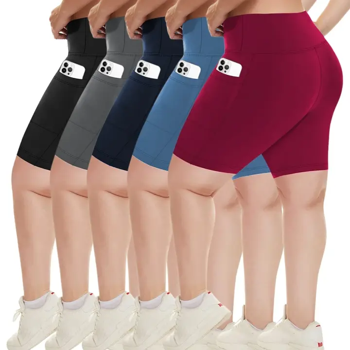 Plus Size Biker Shorts Women 8" High Waist Running Shorts Women Spandex Workout Yoga Running With Pockets Women,back to school shopping