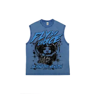 Fly By Choice Beyond The Horizon Graphic Washed Sleeveless Tank Top | Y2K Streetwear Vintage Muscle Shirt for Men & Women