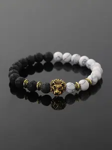 Handmade Turquoise Volcanic Stone Lion Head Beaded Bracelet, Fashion Vintage Jewelry for Men & Women, Perfect Gift for Family & Friends