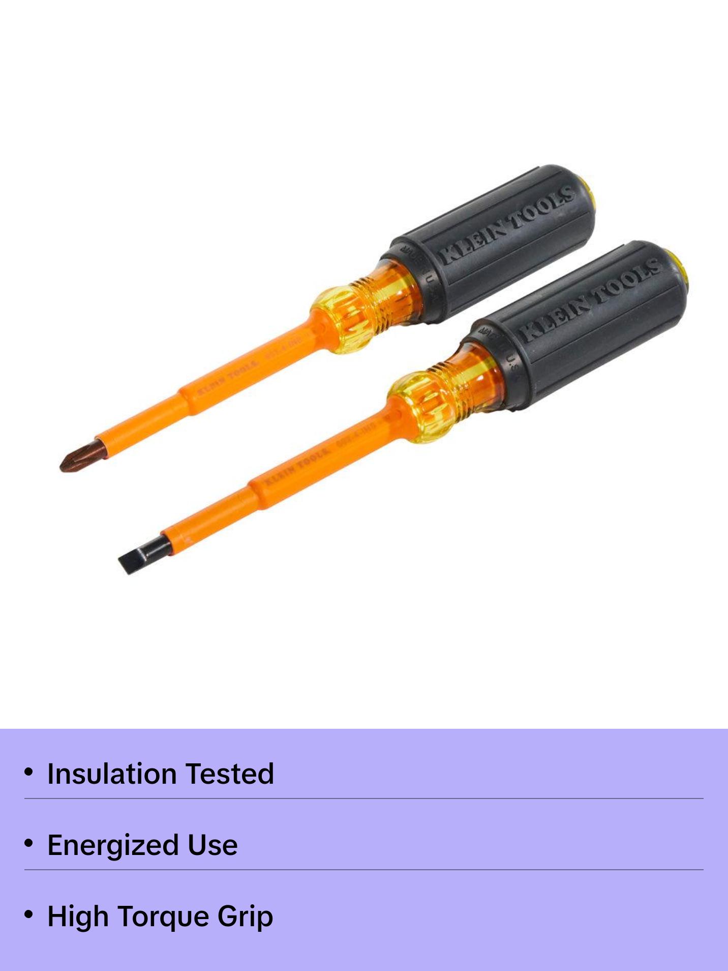 Klein Tools 33532-INS Insulated Screwdriver Set, Slotted and Phillips, 2-Piece