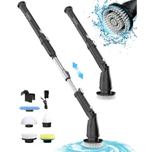 TASVAC Electric Spin Scrubber, 450RPM Cordless Rechargeable Electric Cleaning Brush with 5 Replaceable Cleaning Heads and Adjustable Extension Arm, 1.5H Power Bathroom Scrubber for Bathtub, Grout, Tile, Floor, Wall, Sink