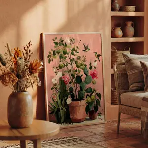 [SALE UP TO 40%] [Unframed] Nopal Hummingbird Garden Wall Art, Mexican Botanical Folk Decor, Spring Mother’s Day Gift, Kitchen & Cozy Home