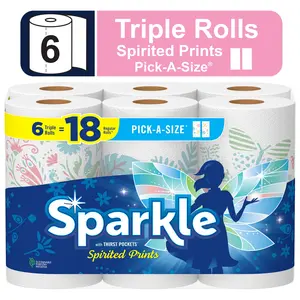 Sparkle Pick-A-Size Paper Towels - Spirited Prints, 6 Triple Rolls, Stylish and Super Absorbent for Everyday Messes