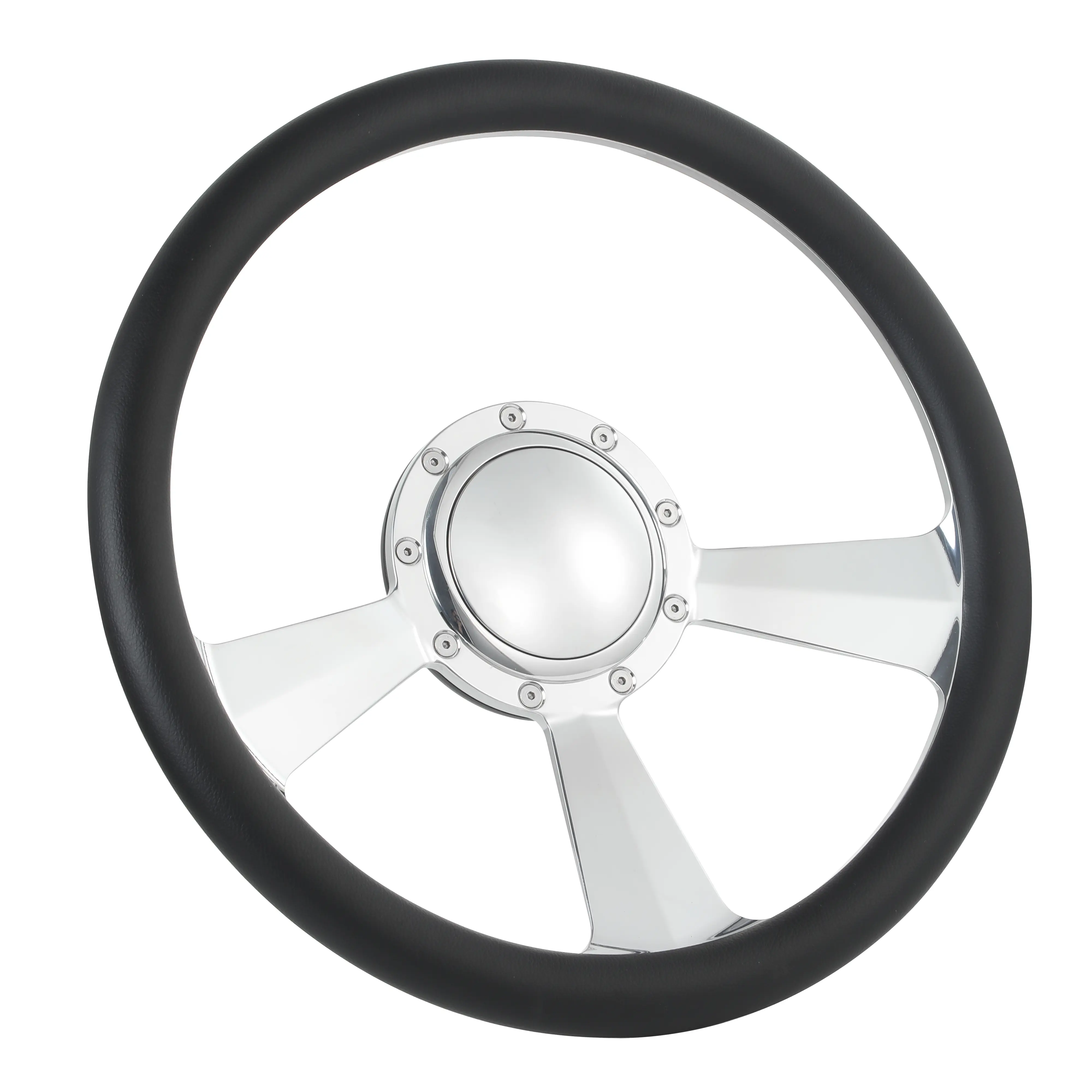14-Inch Aftermarket Billet Steering Wheel, Black Half Wrap, Aluminium Construction, Billet Horn Button for Buick, Cadillac, Pontiac GTO, Firebird, 14 Inches