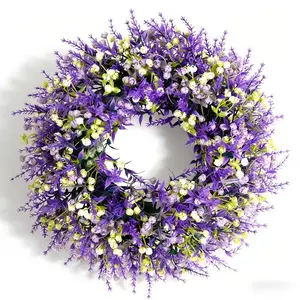Realistic Lavender Wreath with Flowers & Starry Sky Pattern, Perfect for Holiday Decor & Party Setup, Hanging Decoration, Hangs on Porch, Window Sill, or Edge