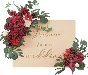 TINGE TIME Artificial Floral Swag Flower Swag, Set of 2 Wedding Sign Flower with Scented Card, Decorative Swag for Reception Welcome Sign Arch Arbor Lintel (Burgundy) artificialflowers for Fruit Light
