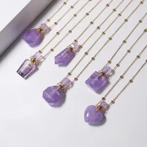 Meaningful Mother's Day Gift, Purple Natural Stone Perfume Bottle Necklace for Mom, Essential Oil Diffuser Pendant, Spiritual Meaningful Jewelry for Her