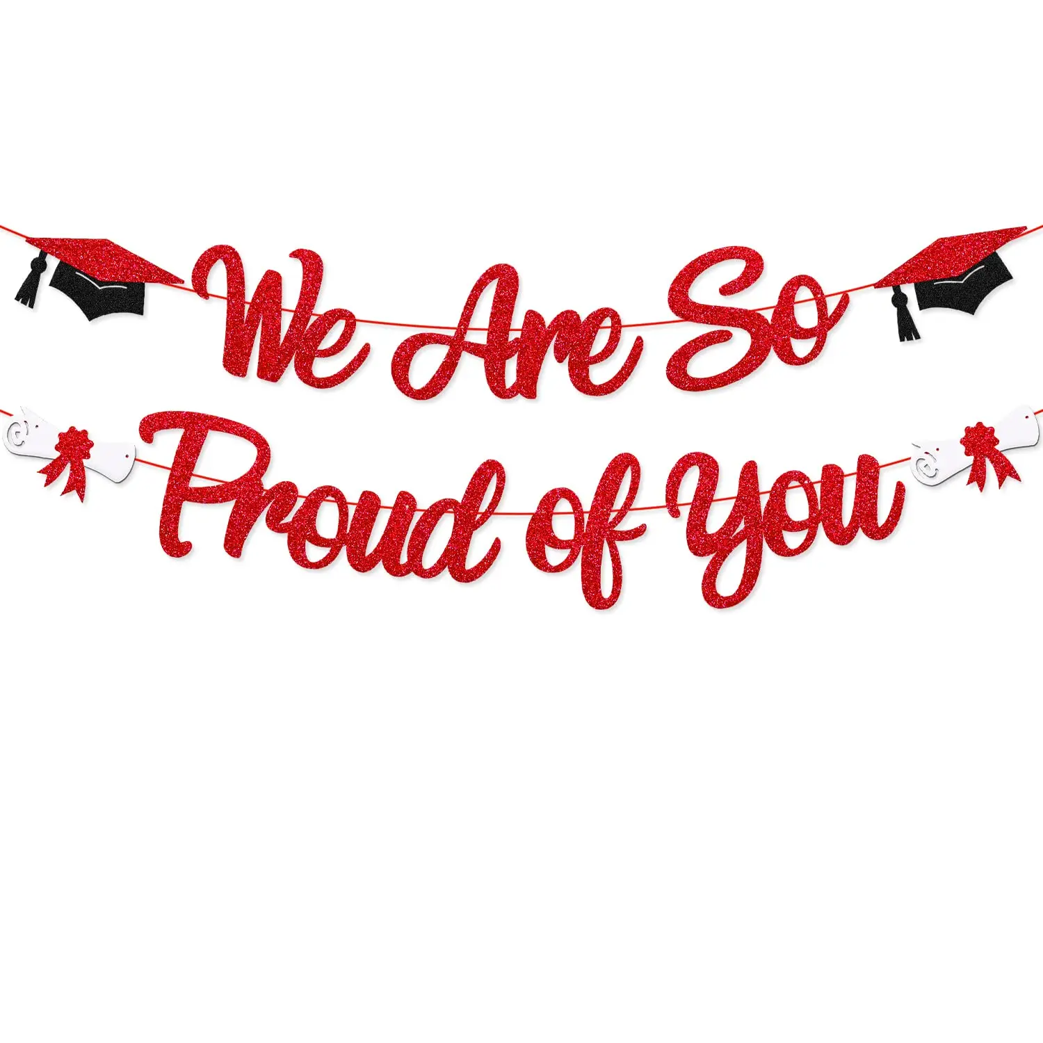 We Are So Proud Of You Banner Class 2025 Graduation Congrats Grad Party Decorations For College High School University Supplies (red)
