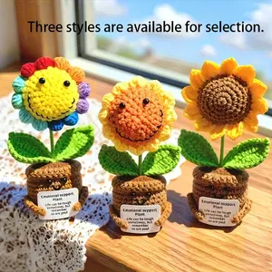 Handmade Crochet Sunflower Emotional Support Plant, Motivational Note Desk Decor, Year Round Holiday Gift