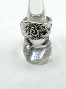 Jubilee 1953 Silver Plate Spoon Ring Art Deco Floral Pattern Custom Made to Order Vintage Antiqued Silverware Overlap Style Resizeable
