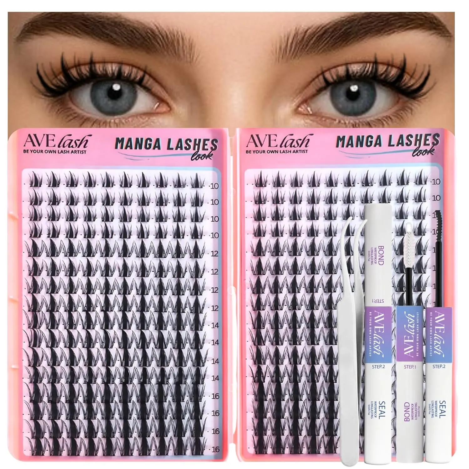 Fairy Lash Clusters Kit Manga Natural 320 Pcs Cluster Eyelash Extensions Kit Wispy Fluffy Eyelash Clusters Anime Cosplay Individual Lash Extensions Kit CC Curve 10-16mm AVELASH