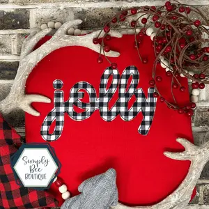 Jolly Buffalo Plaid Christmas Embroidered Applique Sweatshirt
