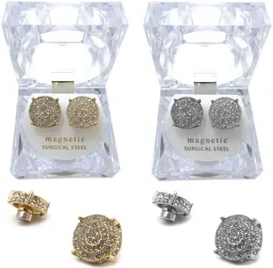 Iced Cubic Zirconia Rapper's Fashion Bling Magnetic Simulated Diamond Hip Hop Earring Earrings Unisex Man Women