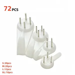72 Pieces of White Wall Hooks, Invisible Home Hanging Hooks - 4 Different Sizes for Hanging Bags, Clothes, Bracelets, Necklaces, Picture Frames, Mirrors, etc. Can be Installed on Various Walls, Concrete Walls, Solid Wood Doors