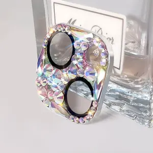 Bling  Camera Lens Protector Compatible with  15 &  15 Plus, Metal Glitter  Camera Cover,9H Tempered Glass lens full Screen Protector with  Rhinestone Sparkle