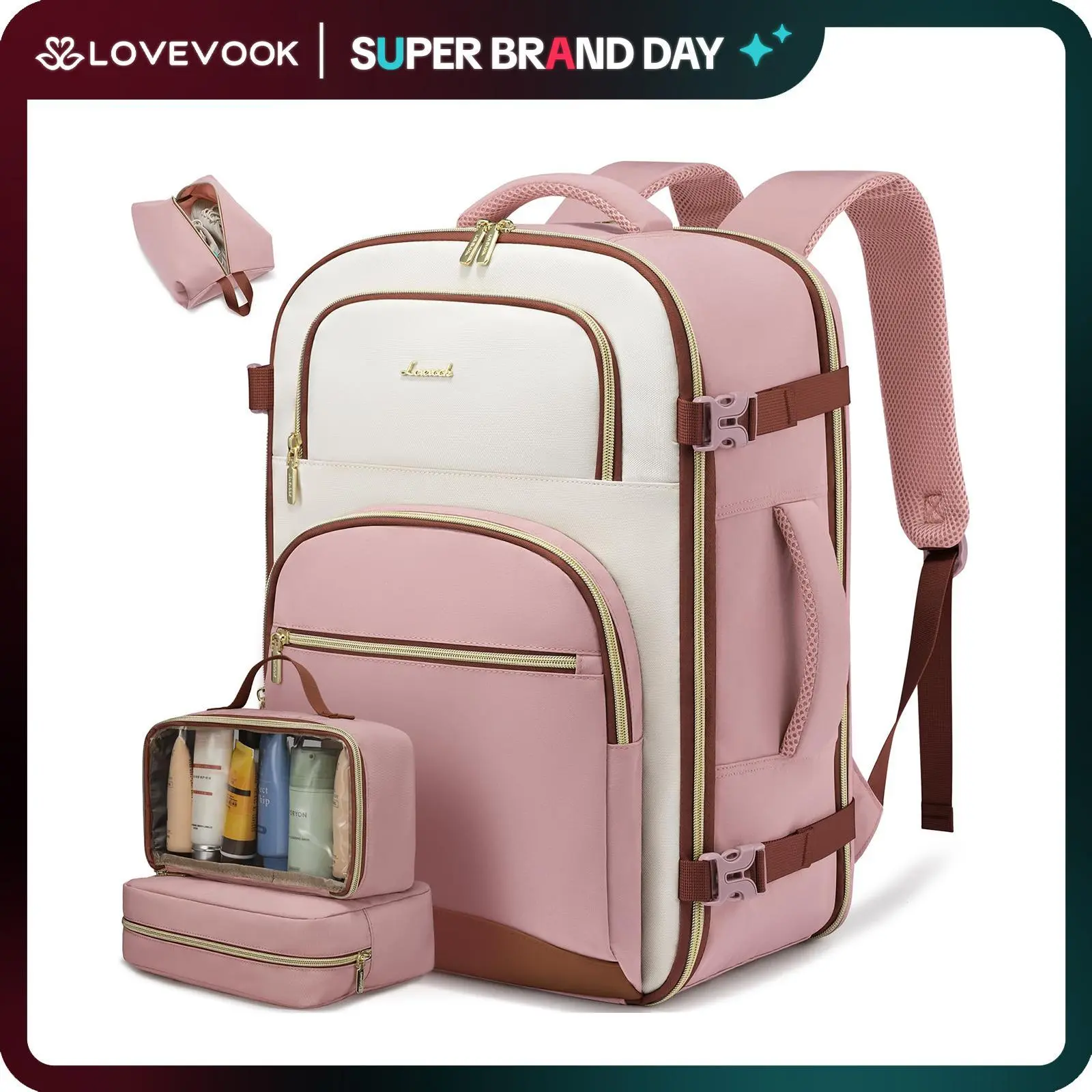 LOVEVOOK Travel Backpack for Women, 40L & 50L Airline Approved Carry On Backpack Luggage with 3 Packing Cubes, TSA Personal Item Travel Bag, Waterproof Weekender Backpack Fits 17.3" Laptop