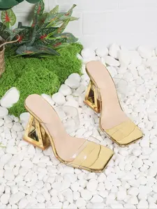 Women's Transparent Strap Metal Heel Craft Square Toe Design, Elegant Open Toe, Urban High-End Style, Daily Wear, Synthetic Material, Lightweight Comfort